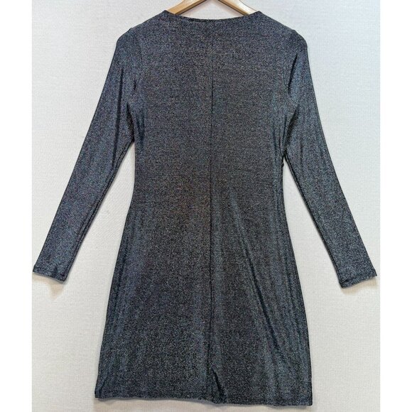 Hollister Women's Sparkle Mini Bodycon Dress Key Hole Size M Silver Long Sleeve - Picture 2 of 10